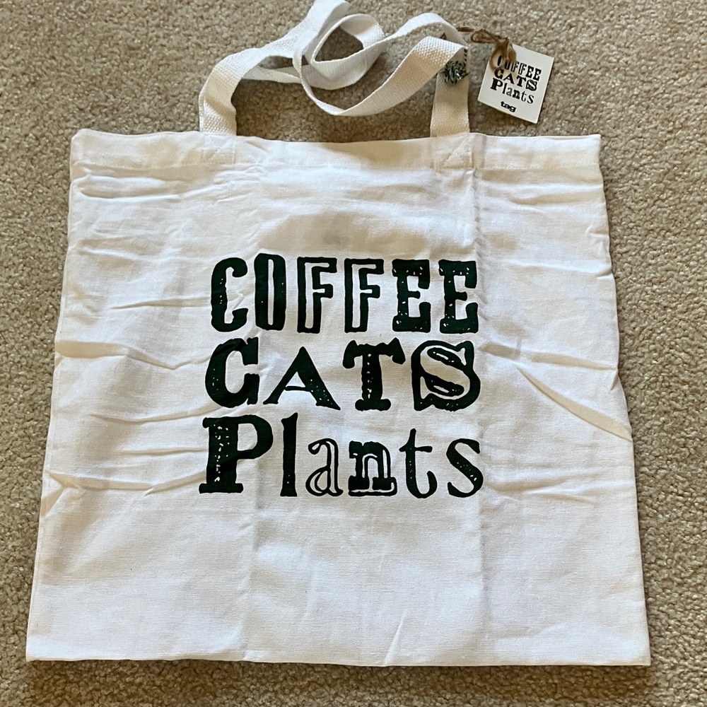 White Tote Bag with Green Text